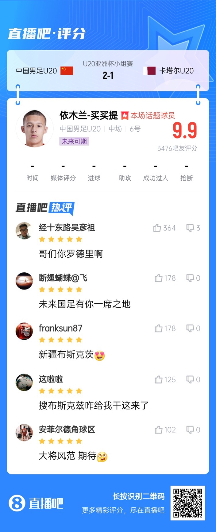  依木蘭+陳澤仕泰山中場(chǎng)連線！19歲依木蘭獲封：新疆布斯克茨！