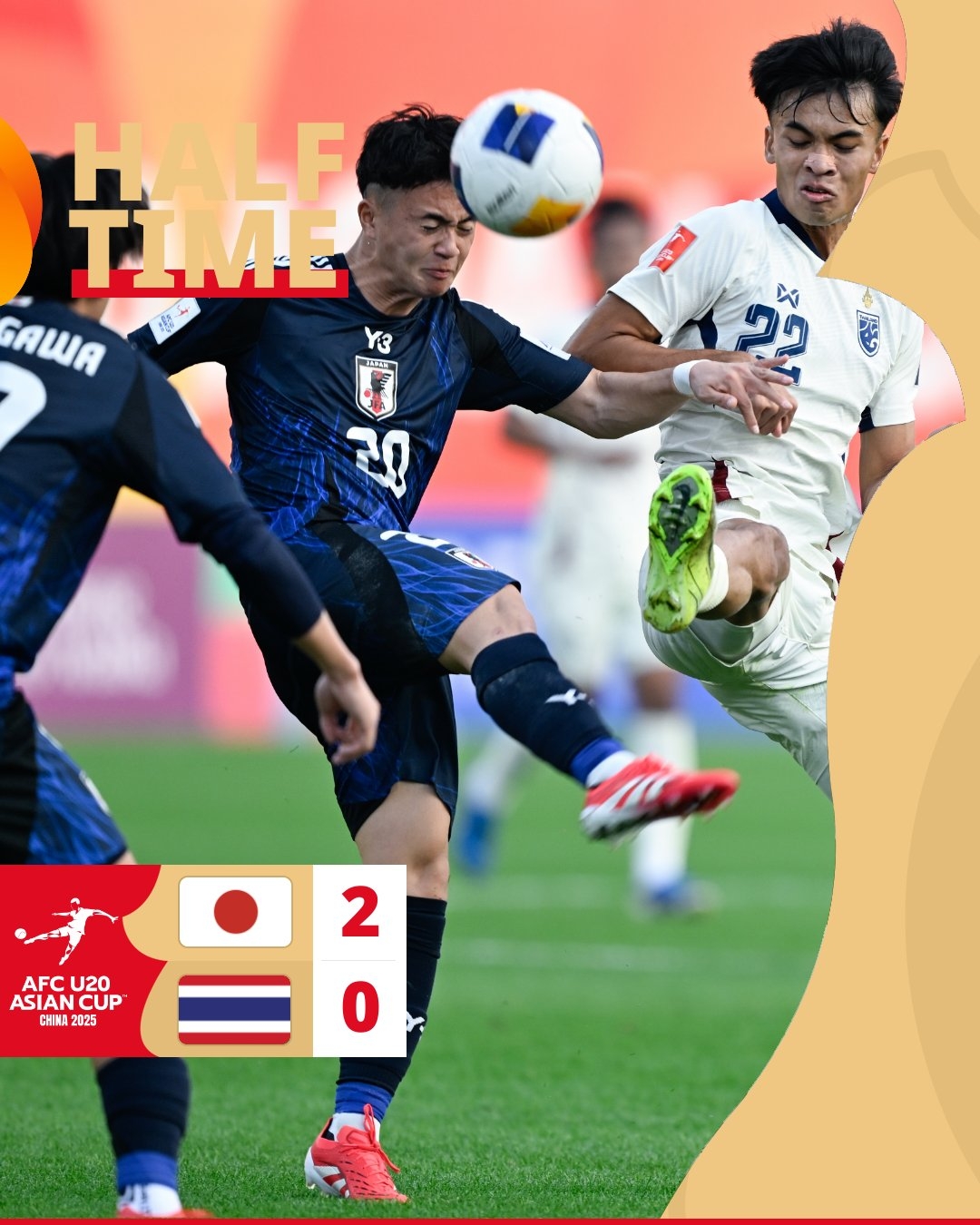  半場(chǎng)-日本U20 2-0領(lǐng)先泰國U20，石井久繼破門+中柱 泰國0射正