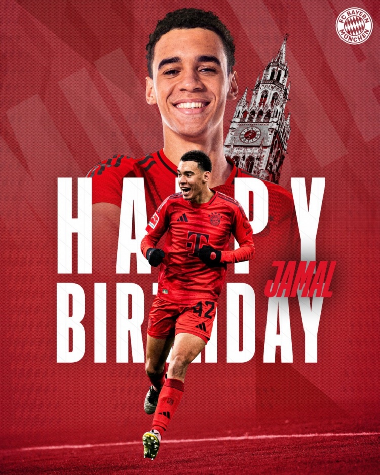  拜仁官方祝穆西亞拉22歲生日快樂，加盟至今出戰(zhàn)196次獲59球38助