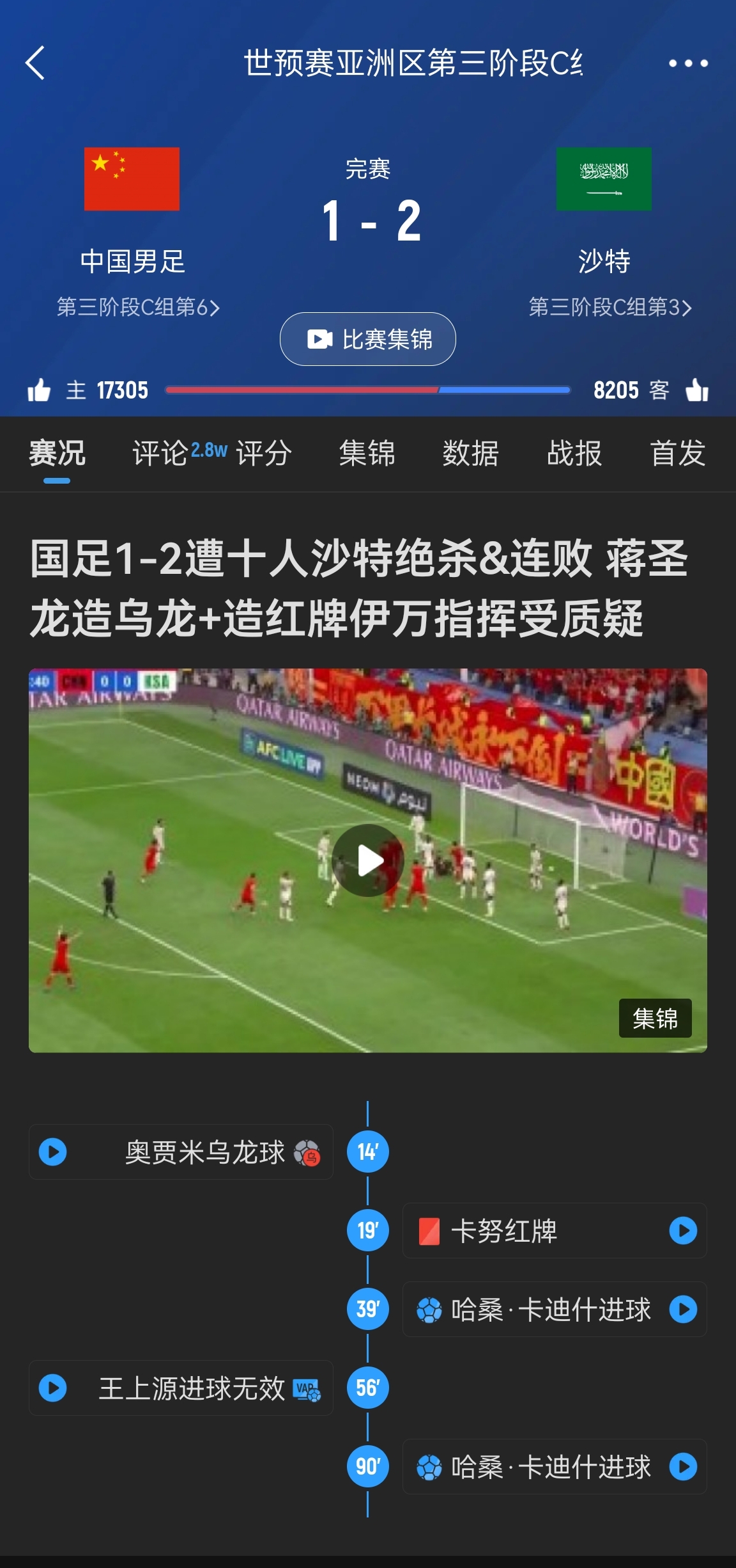  今天什么劇本？首戰(zhàn)沙特也是半場紅牌+蔣光太傷退，最后國足被翻